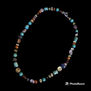 HANDMADE Rainbow Mixed Gemstone Beggar Bead Knotted Collar Necklace